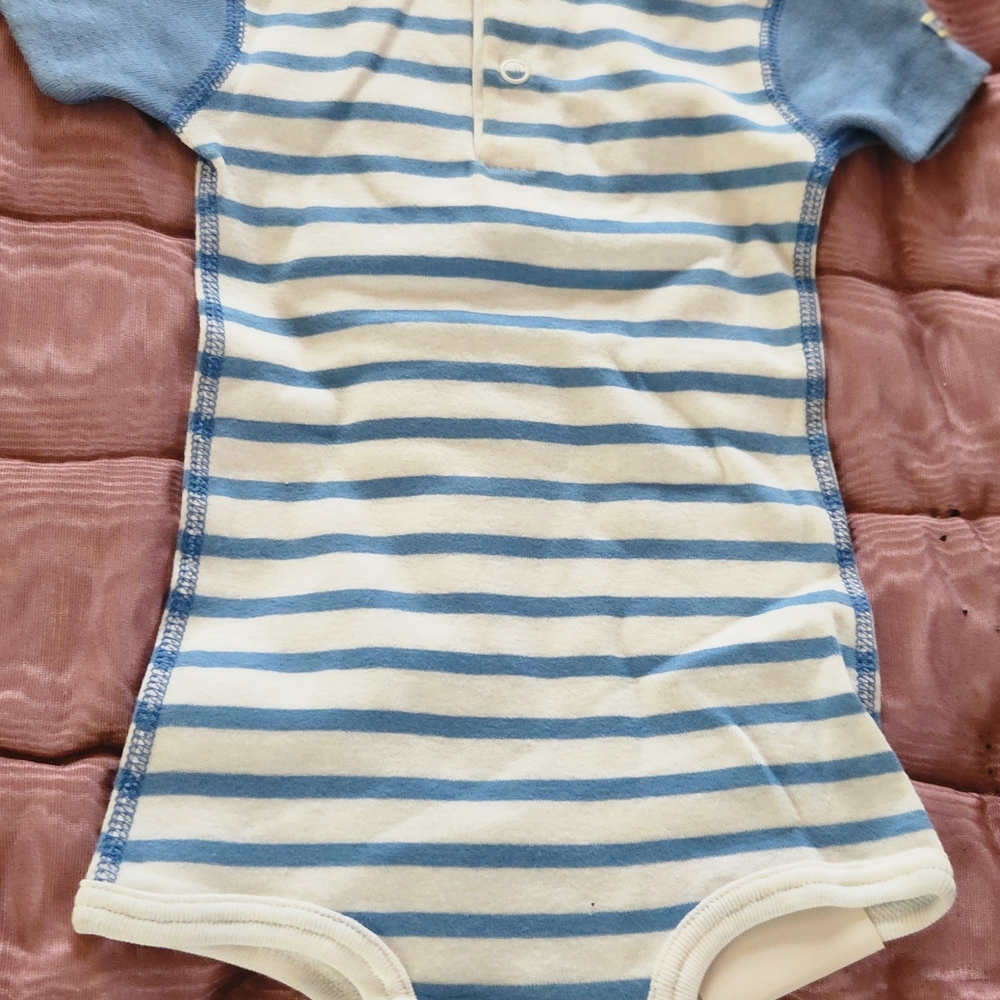 Blue and White Striped Kids One Piece
